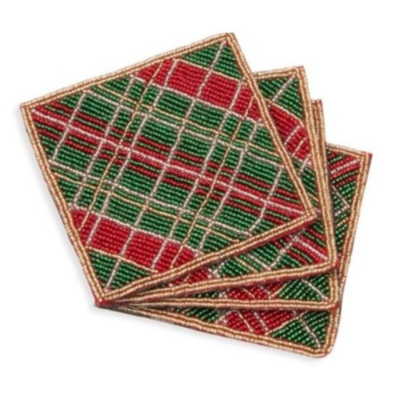 Beaded Tartan Coasters, 4 (Set of 4)