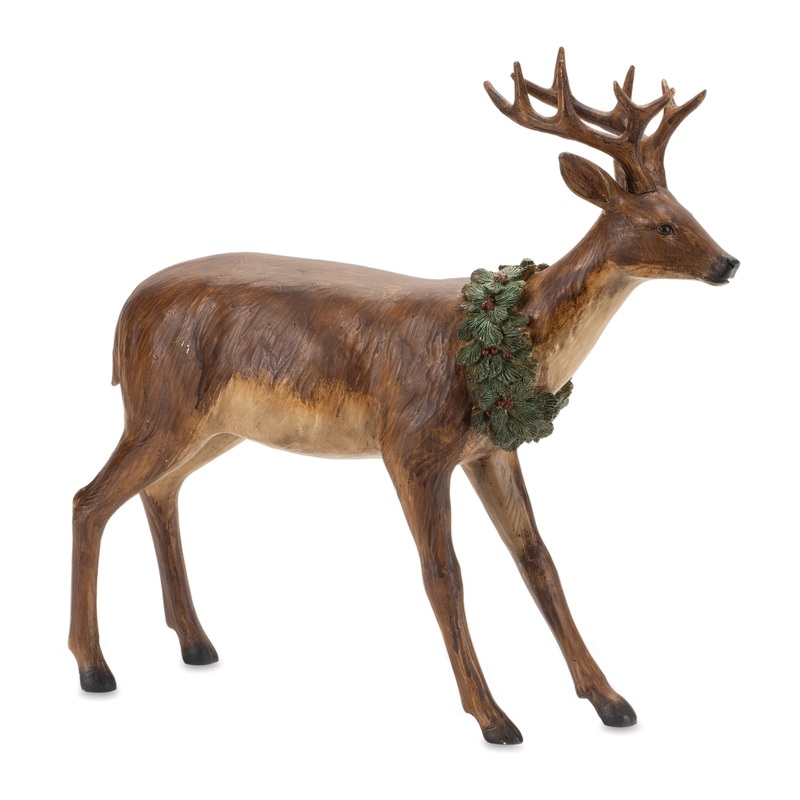 Brown Resin Deer w/ Wreath, 13