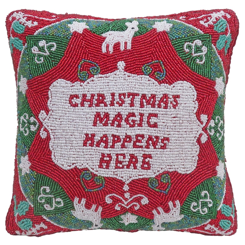 Christmas Magic Happens Here Beaded Pillow, 10×10