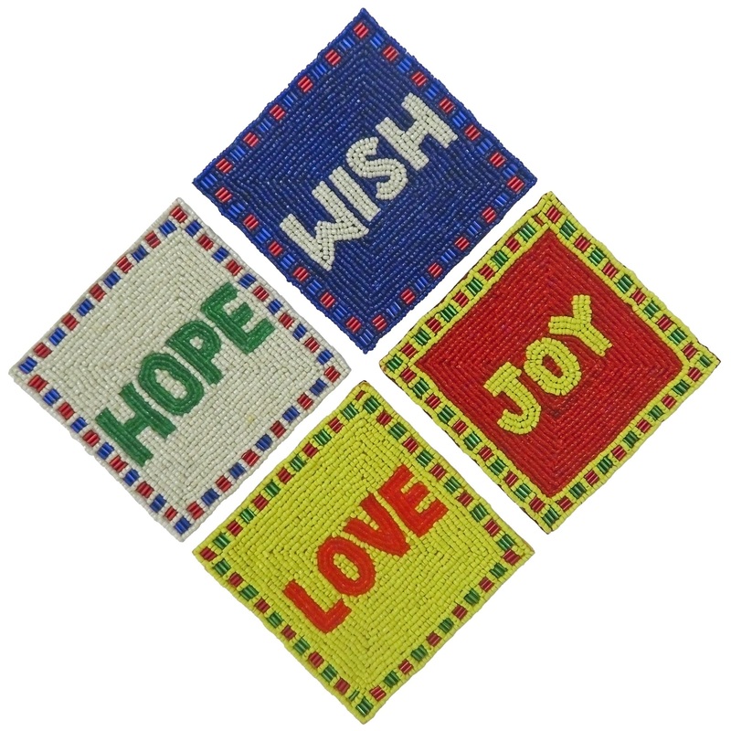 Contemporary Christmas Love, Hope, Wish Joy Coasters, 4 (Set of 4)