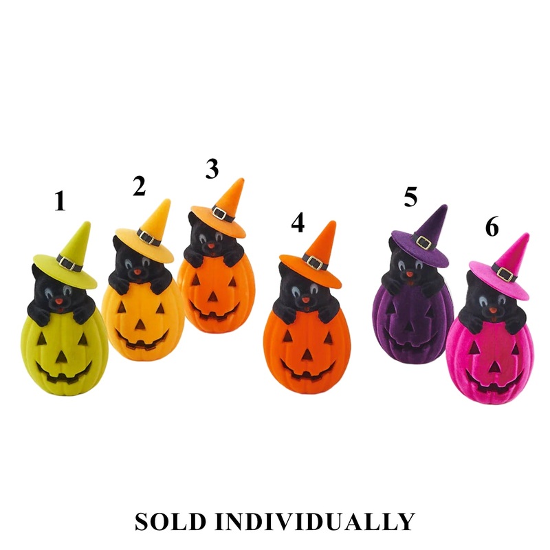 Flocked Cat in Pumpkin w/Hat, 10 (6 styles – sold individually)