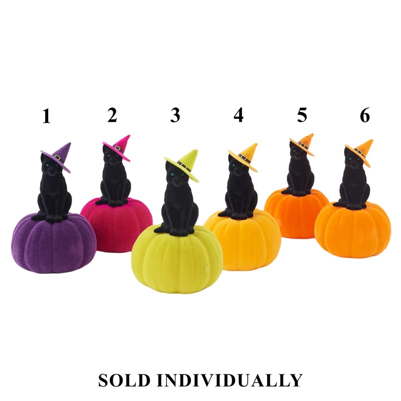 Flocked Cat on Pumpkin w/Hat, 19 (6 styles – sold individually)