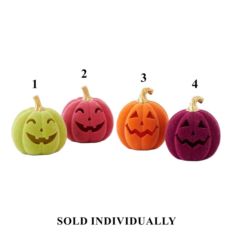 Flocked Jack-O-Lantern w/Gold Stem, 4.5 (4 styles – sold individually)