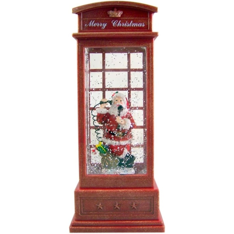 LED Phone Booth Santa Water Globe, 10