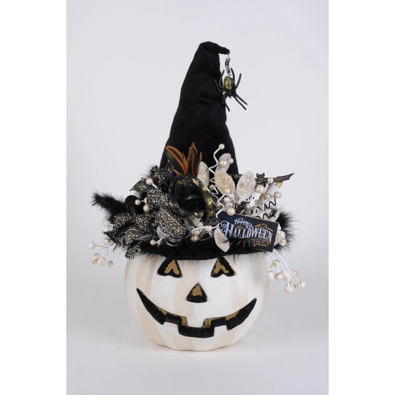 Lighted White Fiber Optic Pumpkin Figurine, 23