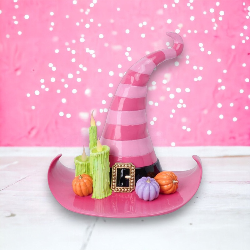 Pink Witch Hat w/ LED Lights Figurine, 17