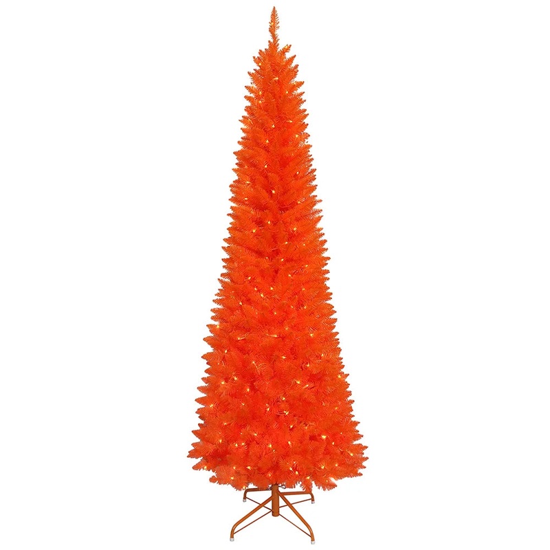 Pre-Lit Halloween Orange Tree With Orange Incandescent Lights, 7′