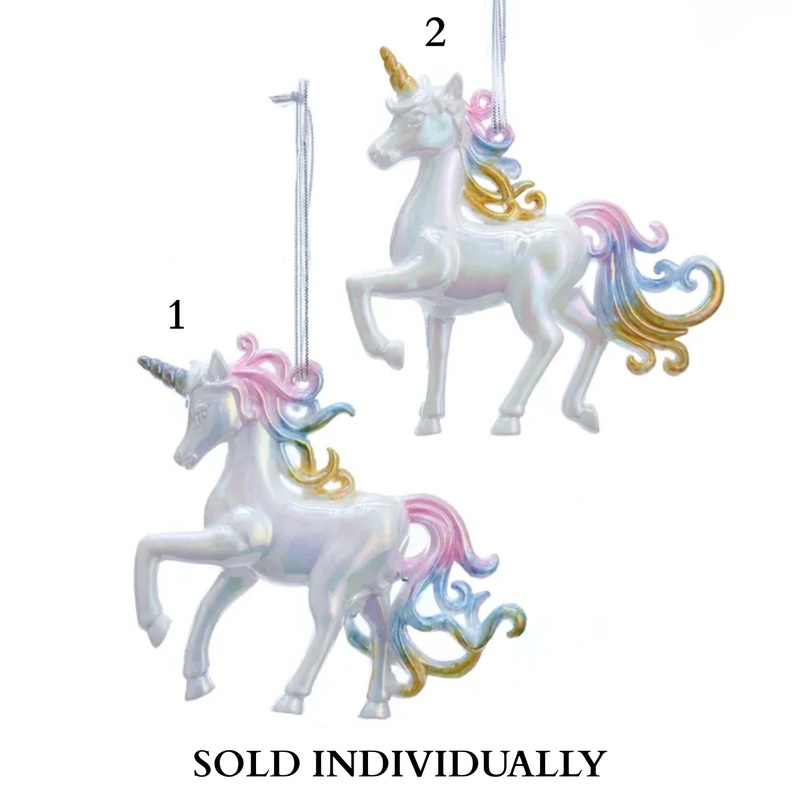 White Iridescent Unicorn Ornaments (2 Styles  Sold individually)