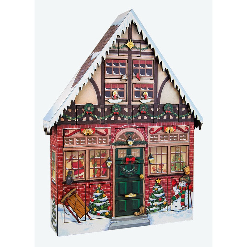 Wooden Christmas House Advent Calendar, 22 x 16