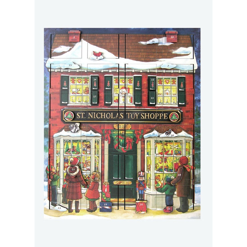 Wooden Musical Advent Toy Shop Calendar, 18.5 x 15