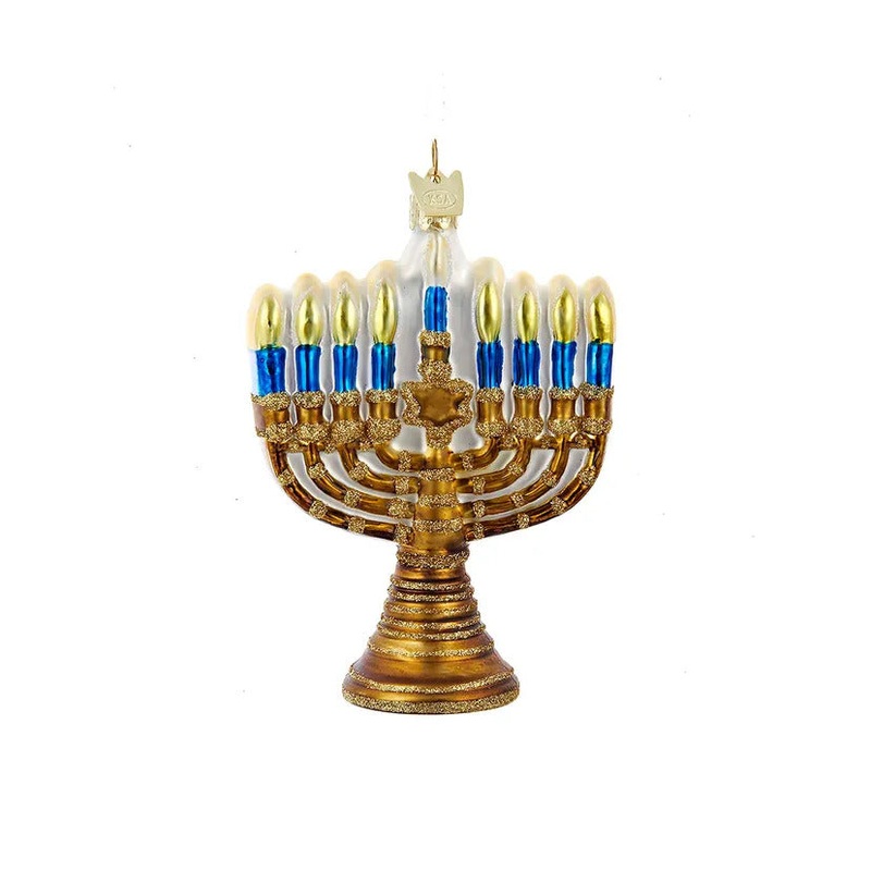 4.5 Noble Gems Glass Gold Menorah Ornament