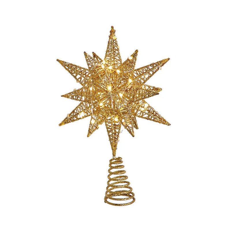 60-Light Warm White Twinkling Superbright LED Gold Starburst Treetop, 11
