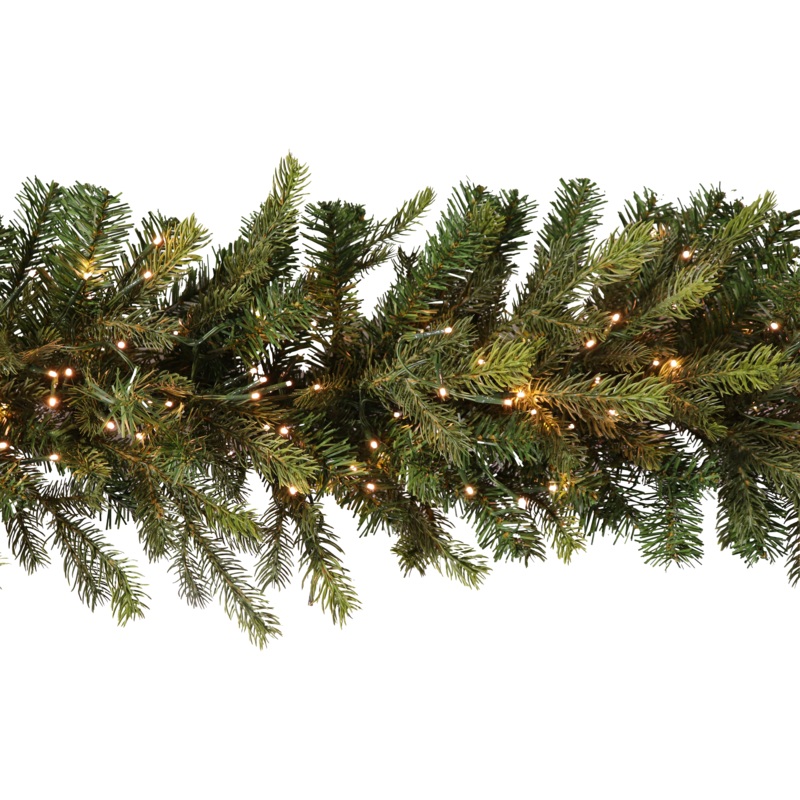 Aspen Pine Garland W/ Firecracker Lights, 9 x 14′, Mixed PVC / PE Greenery
