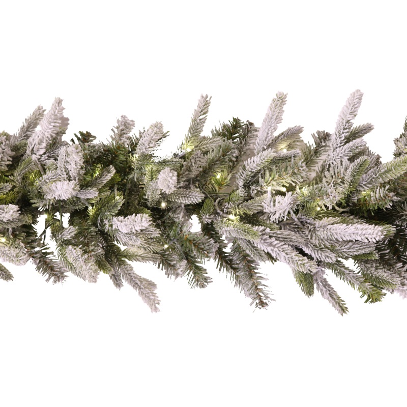Flocked Tyrol Pine Garland, 9 x 14′, Mixed PVC / PE Greenery