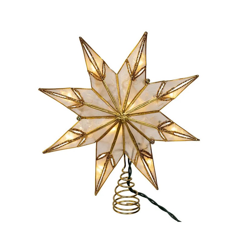 10-Light Gold With Glitter Finish Capiz Star Treetop, 14