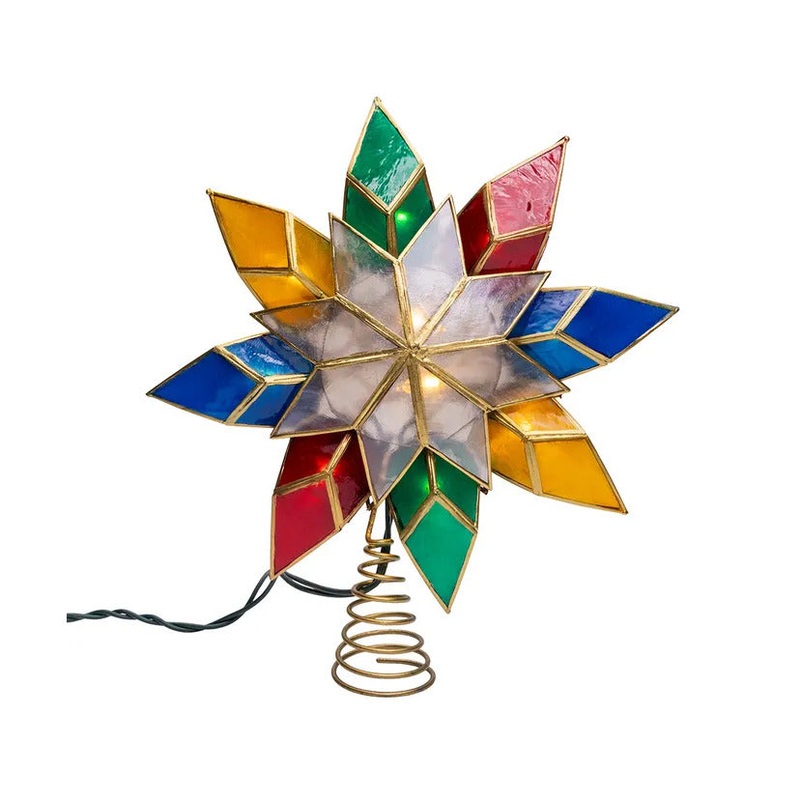 10-Light Multicolor LED Gold Capiz Star Treetop, 9.25