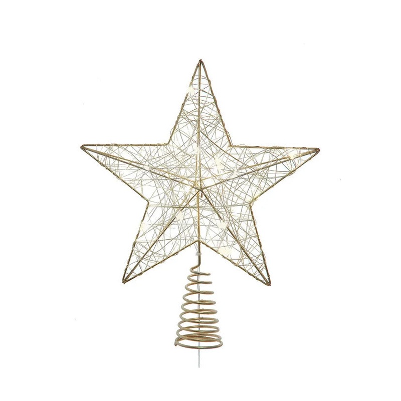Battery Operated Warm White LED Gold Metal Star Treetop, 11.8