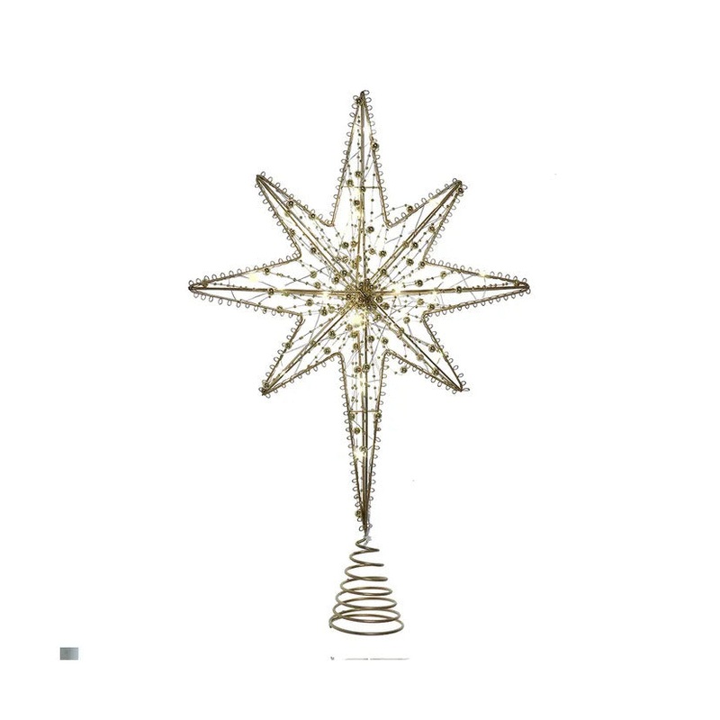 Battery Operated Warm White LED Gold Metal Star Treetop, 19.7