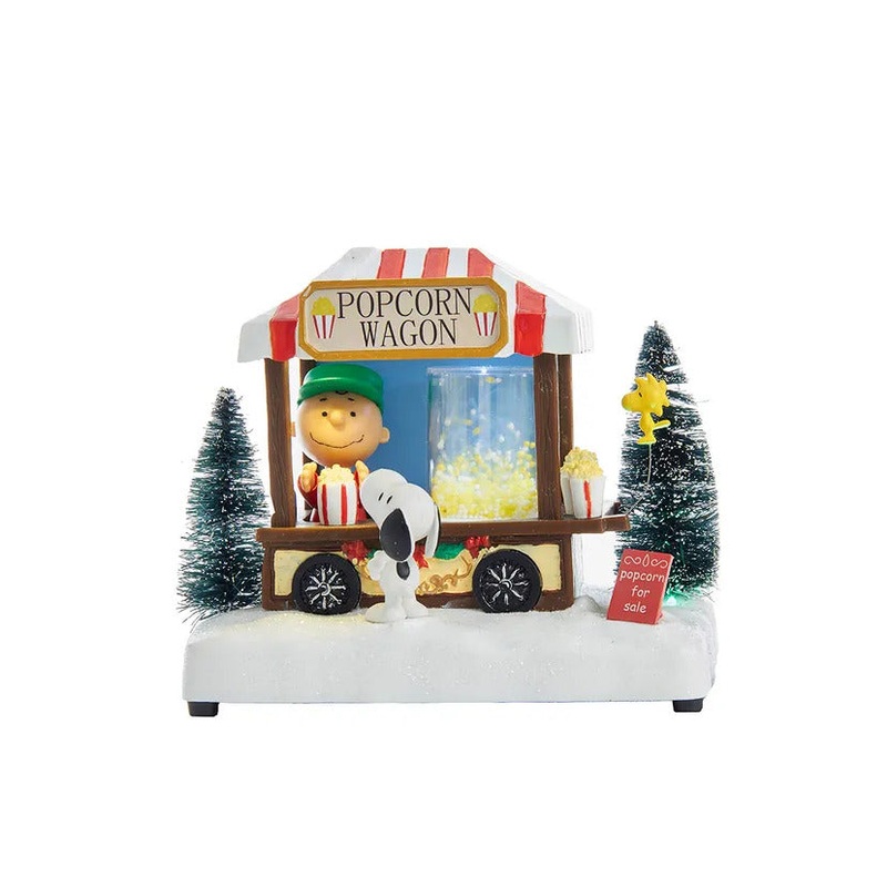 Peanuts Battery-Operated Popcorn Wagon LED Musical Table Piece, 7