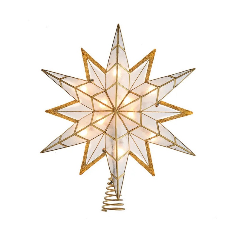 UL 10-Light Capiz Star With Gold Glitter Finish Tree Top, 14