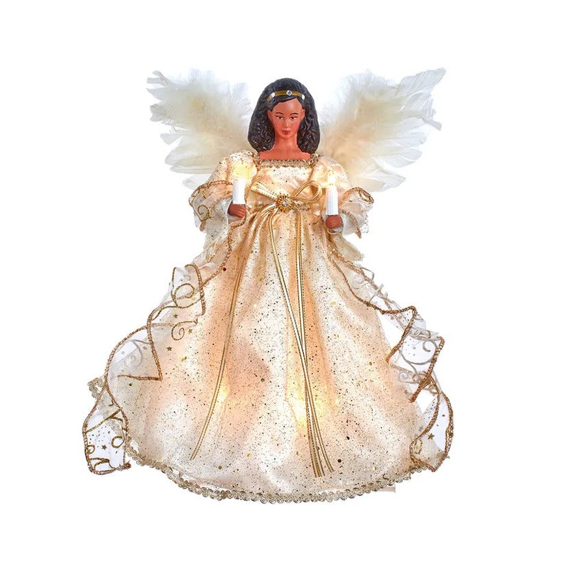 UL 10-Light Ivory & Gold African American Angel Treetop, 12