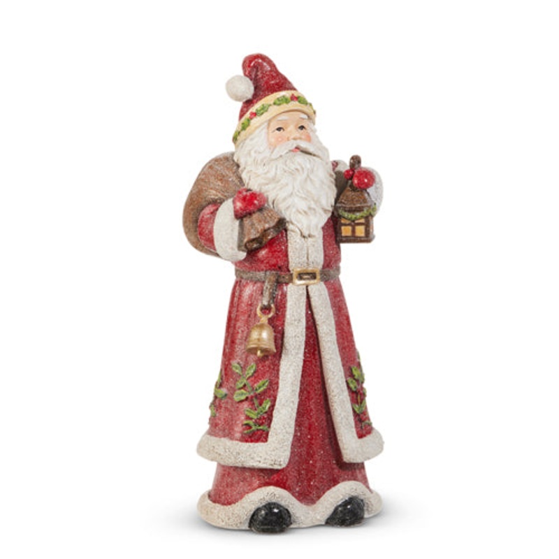 Holly and Pine Lantern Santa Figurine, 12