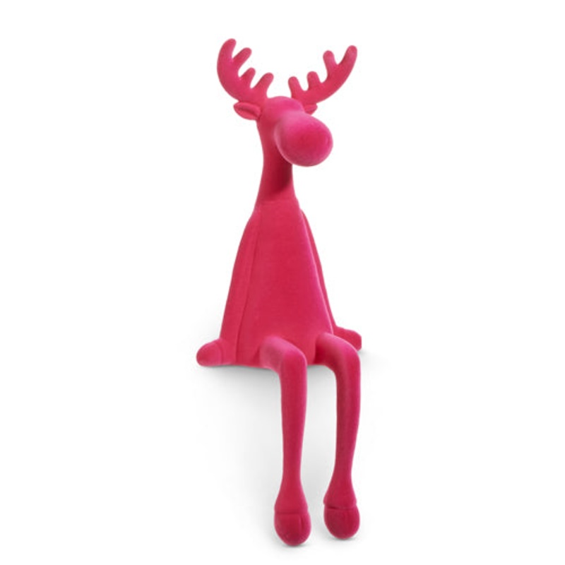Hot Pink Flocked Sitting Moose Figurine, 19
