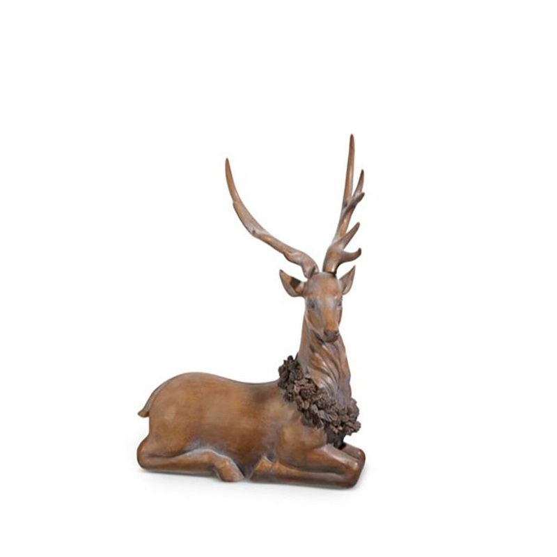 Laying Deer W/ Holly Wreath Figurine, 29 (Brown)