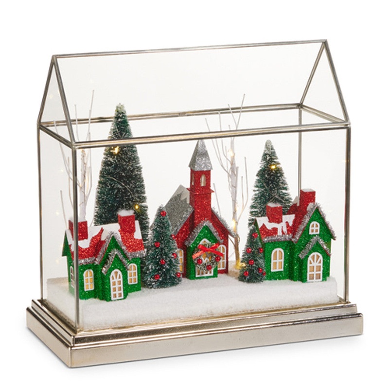 Lighted Red And Green House Terrarium, 12.75