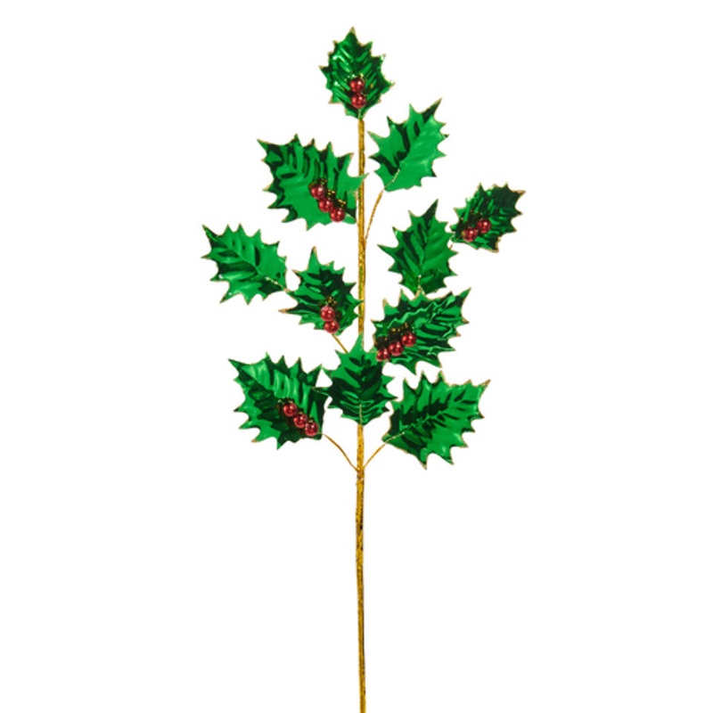 Red And Green Foil Holly Spray, 24.5