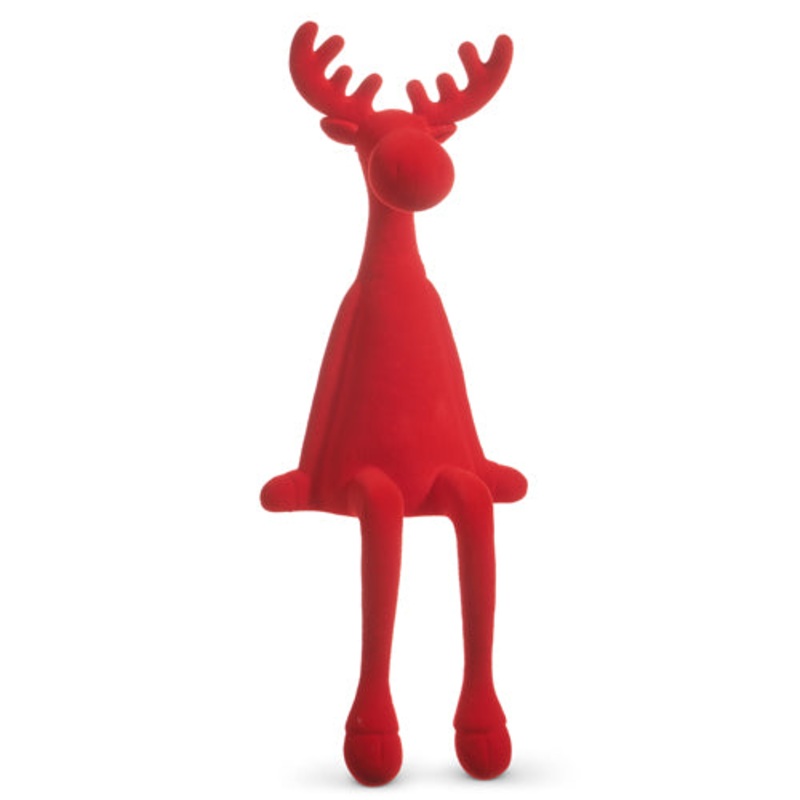 Red Flocked Sitting Moose Figurine, 19