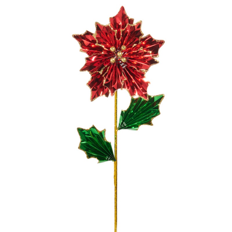 Red Foil Poinsettia Stem, 24