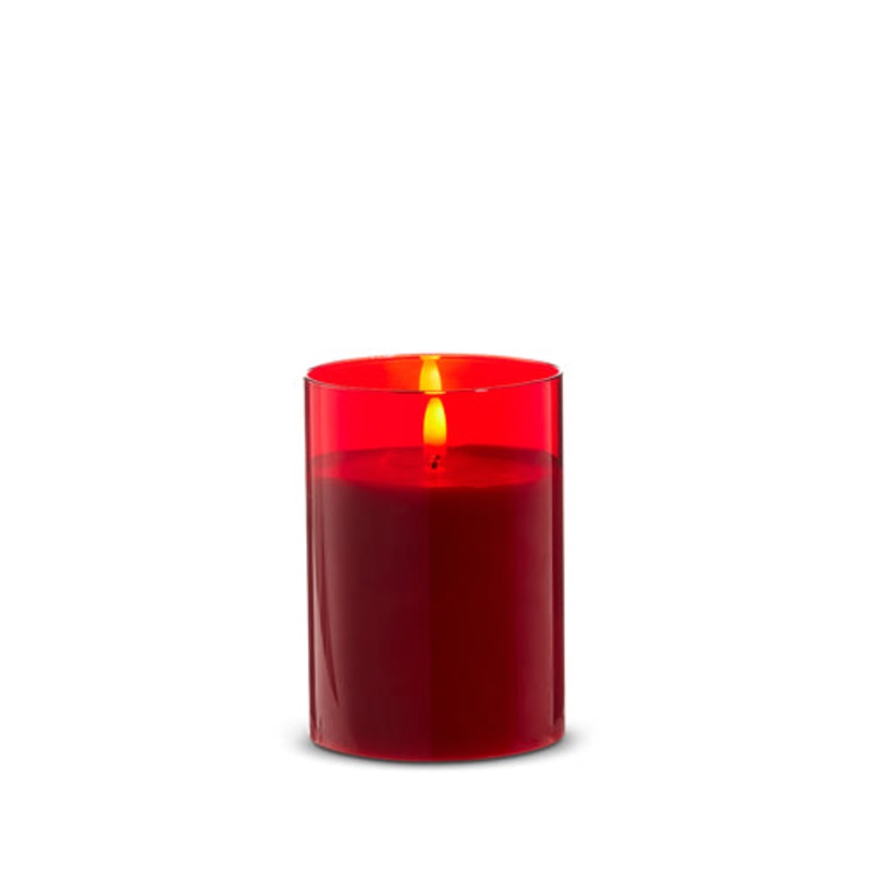 Red Glass Pillar Candle, 3.5 x 5