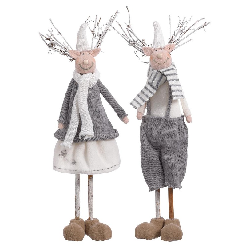 Reindeer Couple Figurines, 17 (Set of 2, White Gray)