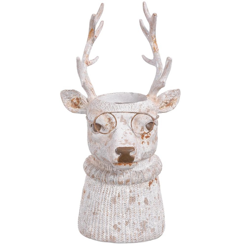 Reindeer Planter, 11.5 (White Antique)