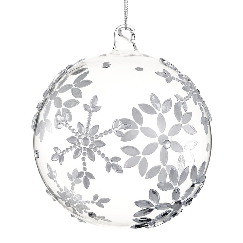 Rhinestone Snowflake Glass Ball Ornament, 4.75 (Clear)