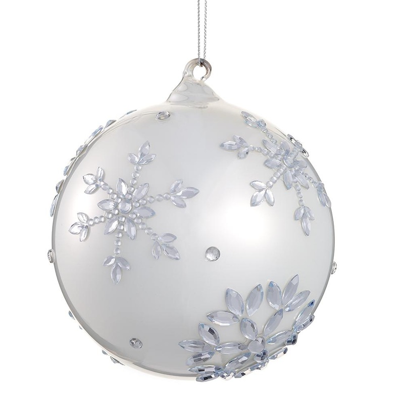 Rhinestone Snowflake Glass Ball Ornament, 4.75 (Pearl)