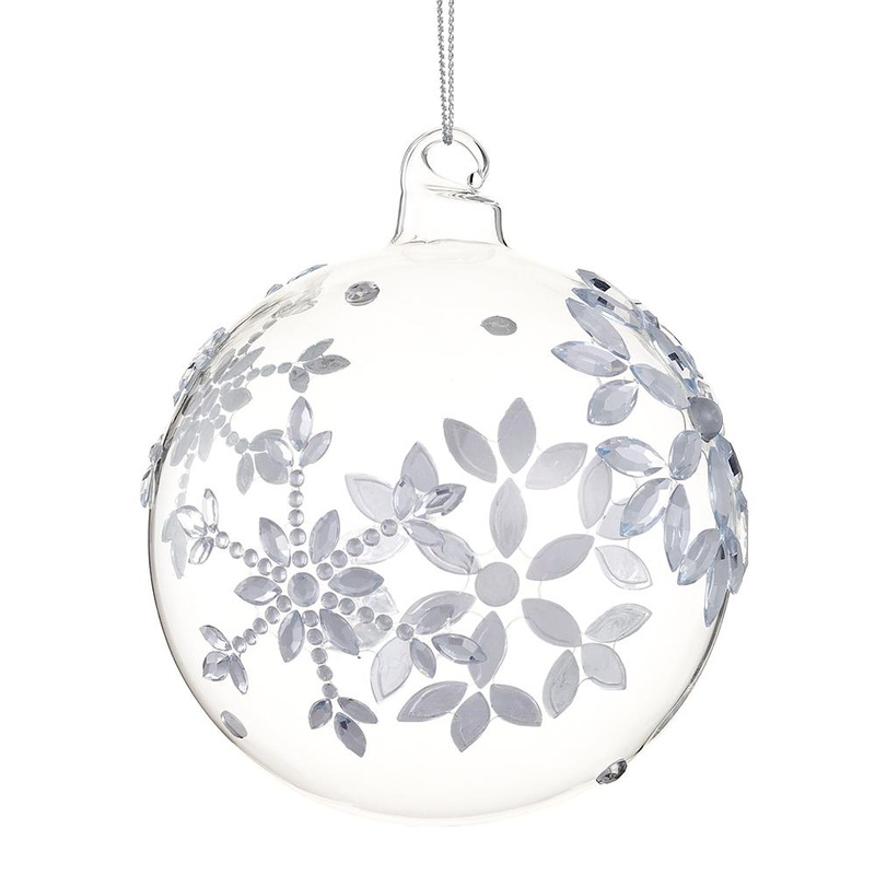 Rhinestone Snowflake Glass Ball Ornament, 4 (Clear)