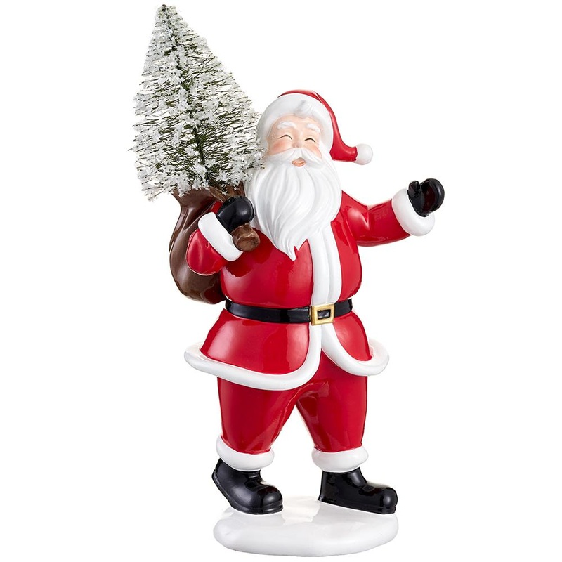 Santa Holding A Tree Figurine, 14 (Red & Green)
