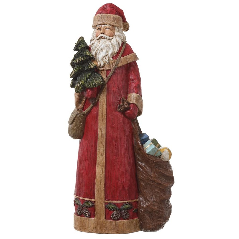Santa With A Tree & Sack of Presents Figurine, 13 (Red)
