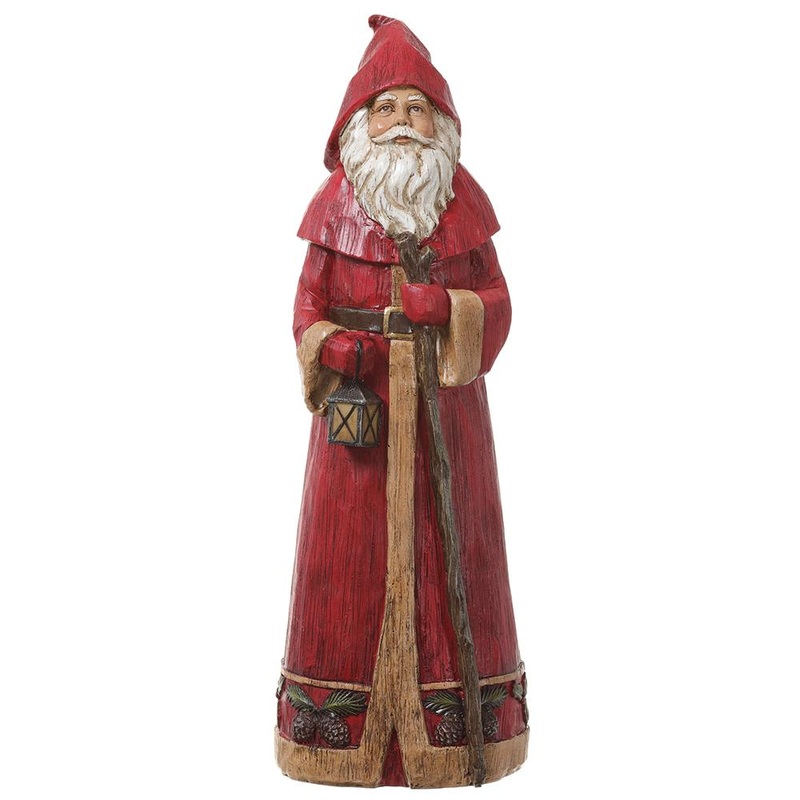 Santa With Walking Stick Figurine, 13 (Red)