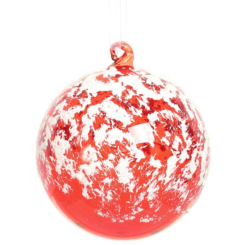 Snowed Glass Ball Ornament, 4 (Red & White)