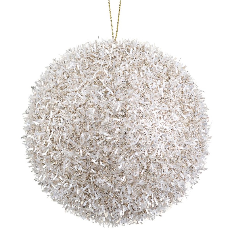Tinsel Ball Ornament, 4 (Cream & Gold)
