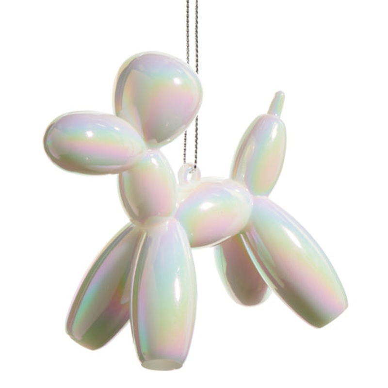 White Iridescent Balloon Dog Ornament, 3.75