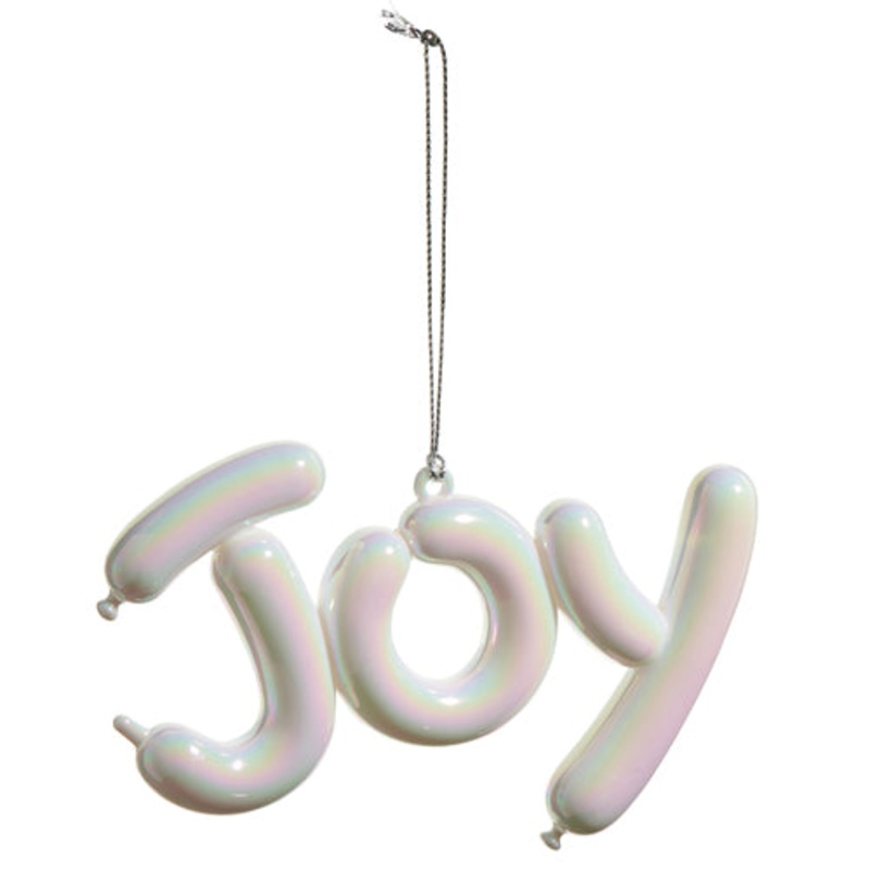 White Iridescent Joy Ornament, 5