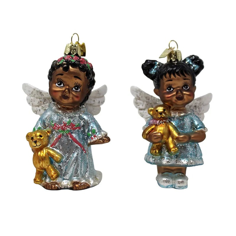 4 Glass Black Girl Angel Ornament/sold individually