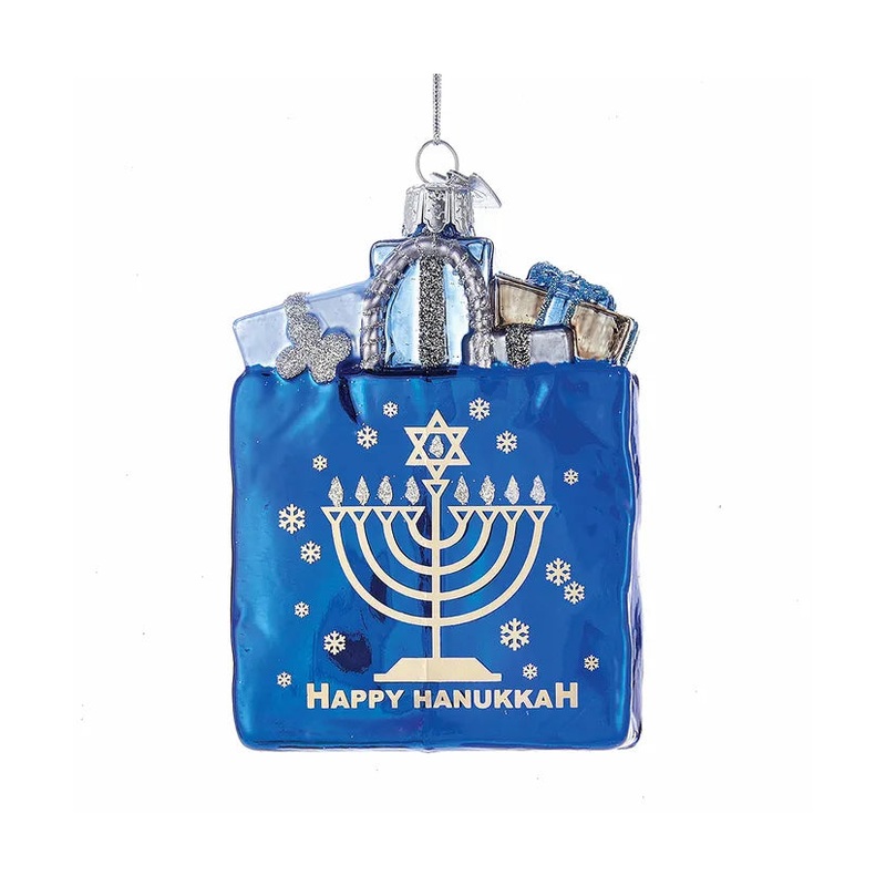 4 Glass Happy Hannukah Gift Bag Ornament