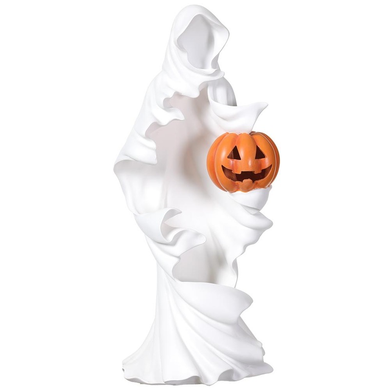 Battery Operated Ghost Holding A Jack-O’-lantern With Light, 20 (White & Orange)