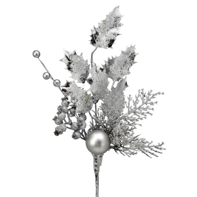 Electroplated Holly w/Ball Spray, 17