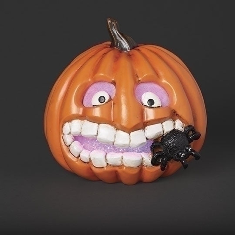 Lighted Pumpkin Face Eating Spider FIgurine, 8